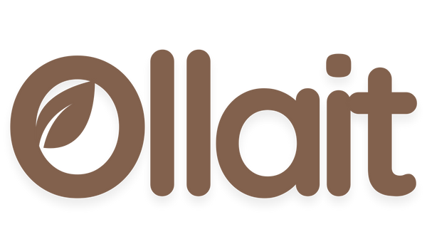 Le logo Ollait est la lettre O avec une feuille en couleur marron clair